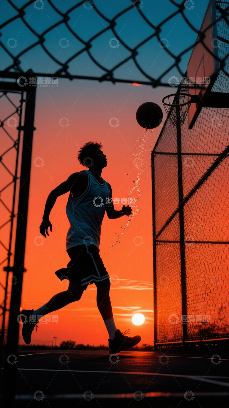 高清大图下载【趣麦麦图】篮球投影剪影时刻