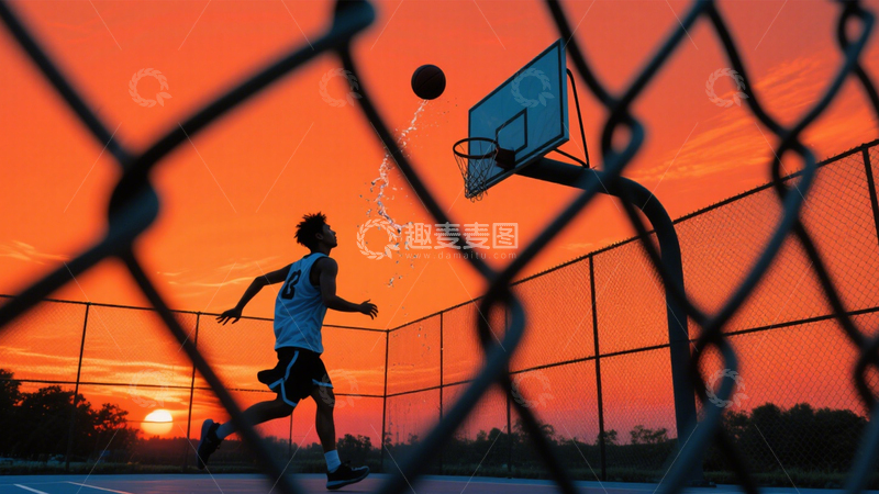 高清大图下载【趣麦麦图】篮球投影剪影时刻1