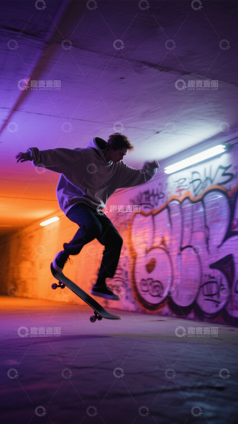 高清大图下载【趣麦麦图】滑板炫光补光瞬间1