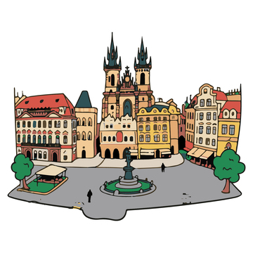 布拉格广场手绘插画