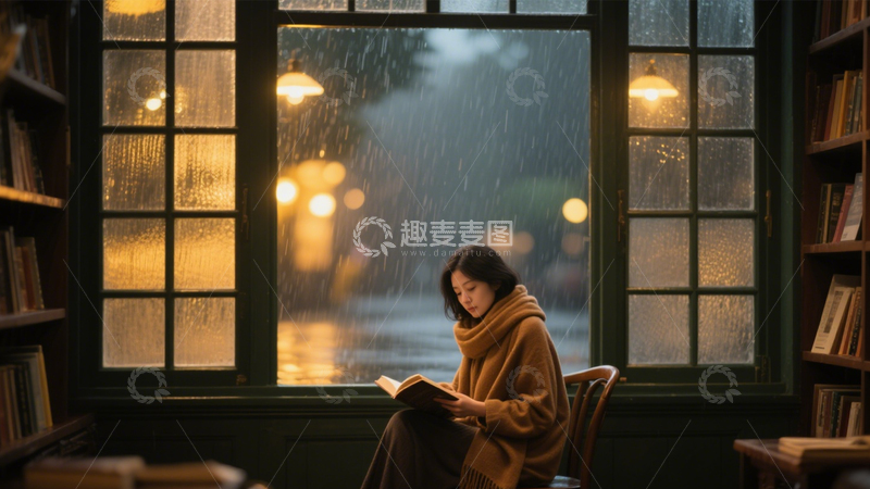 高清大图下载【趣麦麦图】图书馆雨中宁静阅读3