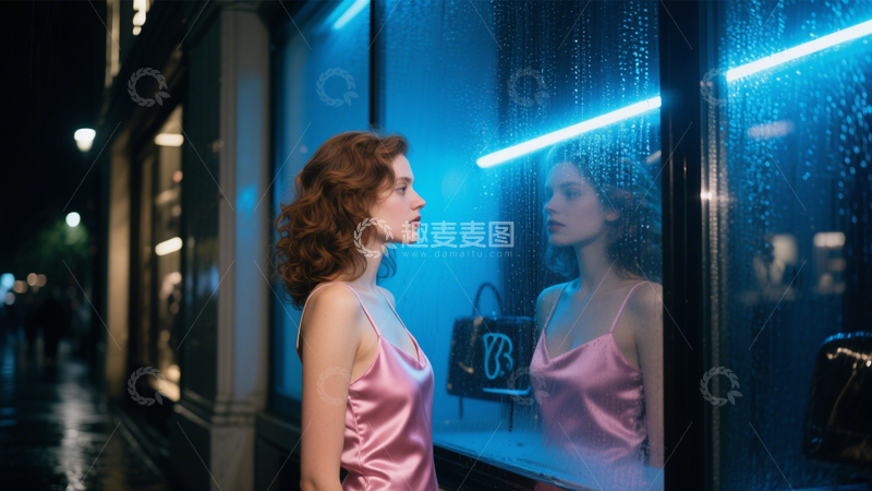 高清大图下载【趣麦麦图】雨夜橱窗时尚镜像