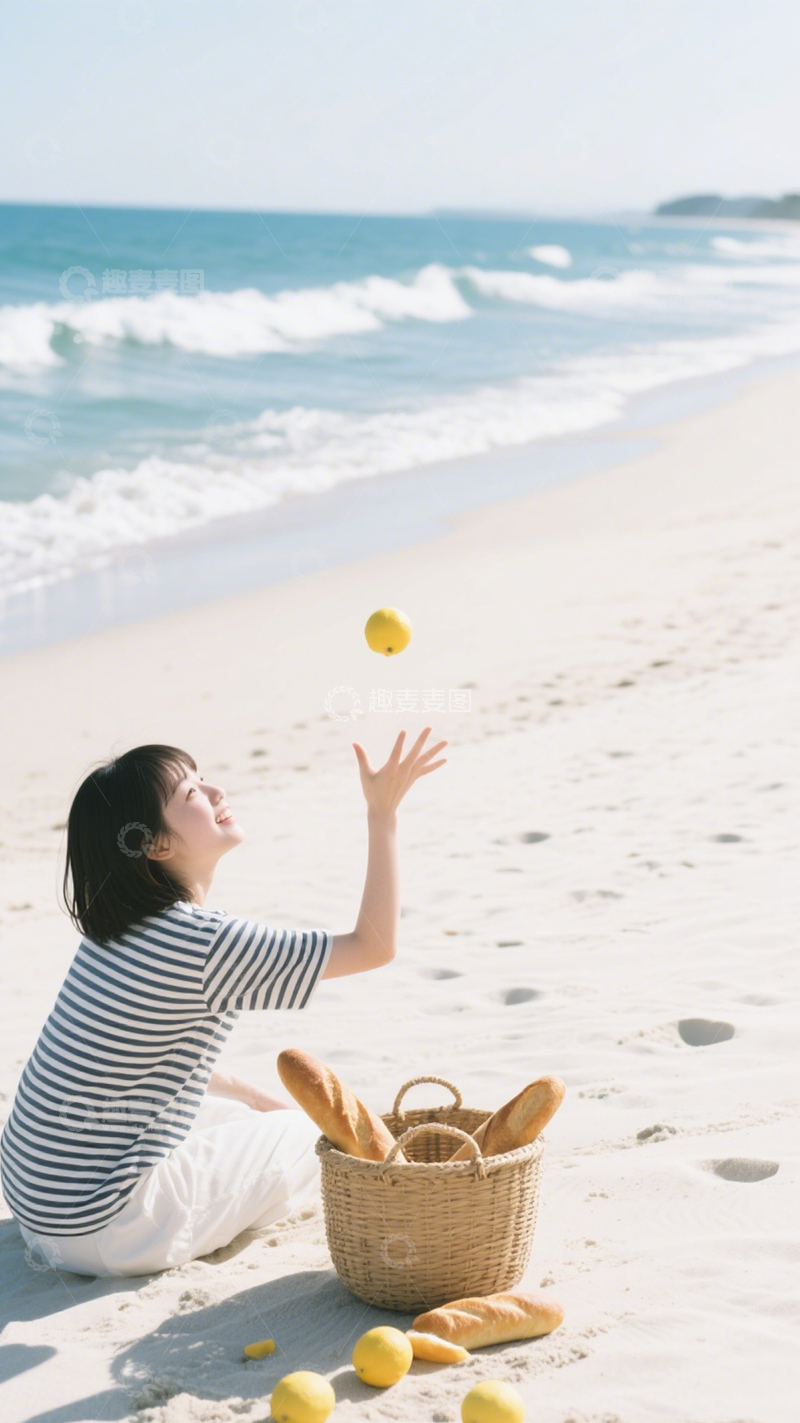 高清大图下载【趣麦麦图】海滩柠檬清新活力1