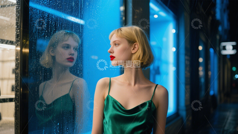 高清大图下载【趣麦麦图】雨夜橱窗时尚镜像1