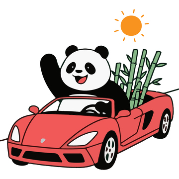 可爱熊猫开车手绘插画