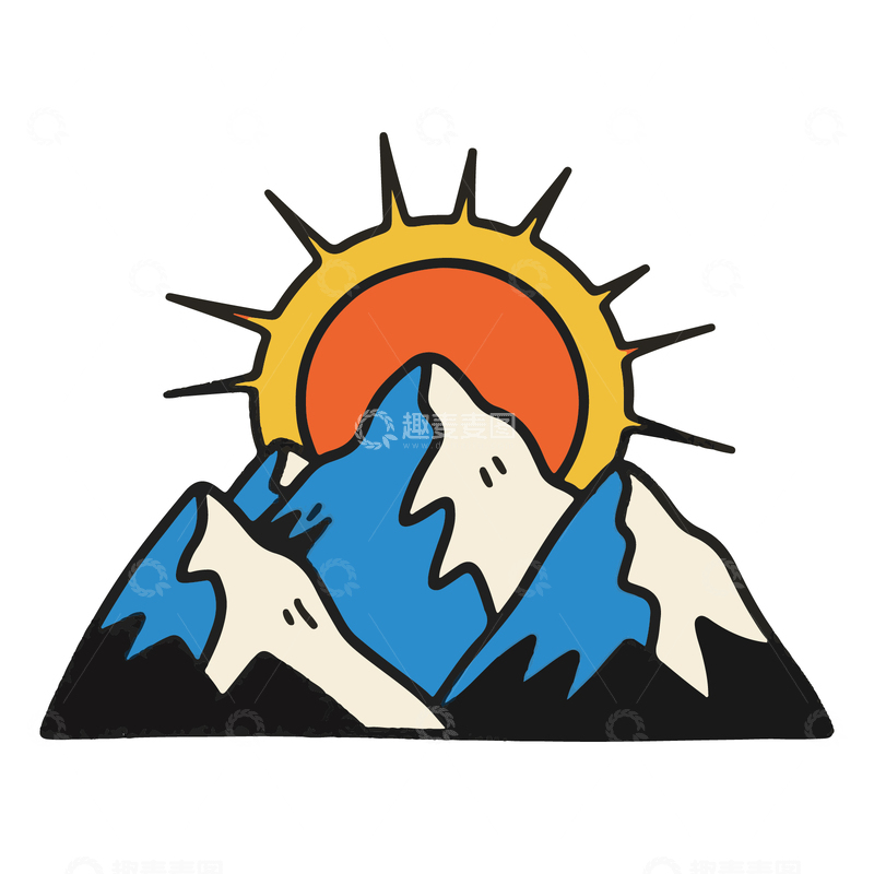 雪山太阳手绘插画