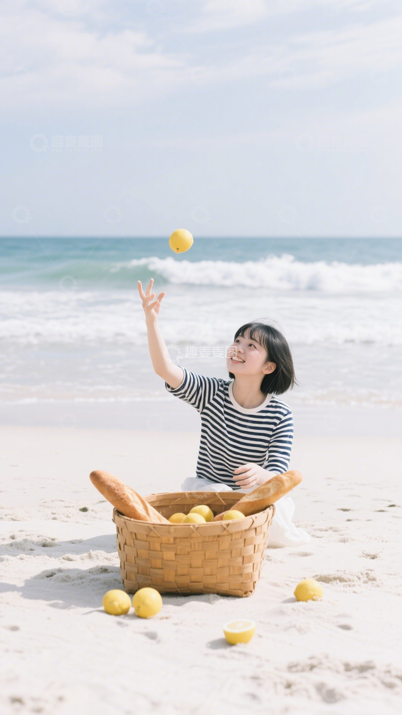 高清大图下载【趣麦麦图】海滩柠檬清新活力3