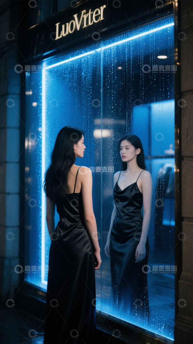 高清大图下载【趣麦麦图】雨夜橱窗时尚镜像3