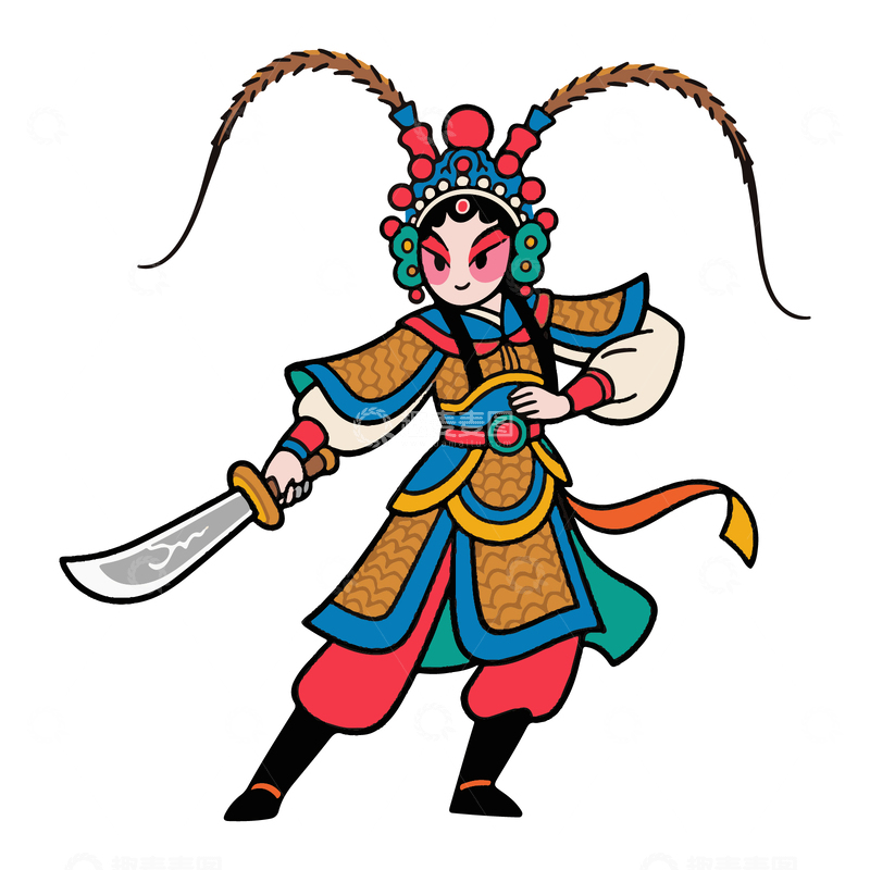 源文件下载【趣麦麦图】京剧人物刀马旦手绘插画