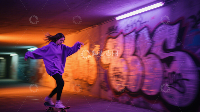高清大图下载【趣麦麦图】隧道滑板青春活力