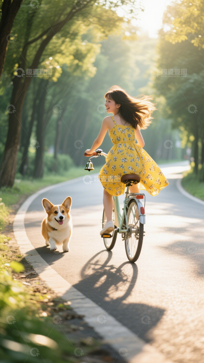 高清大图下载【趣麦麦图】林荫道骑行治愈时光1