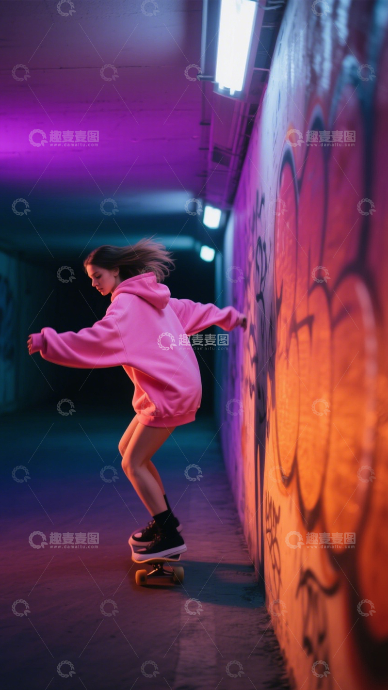 高清大图下载【趣麦麦图】隧道滑板青春活力2