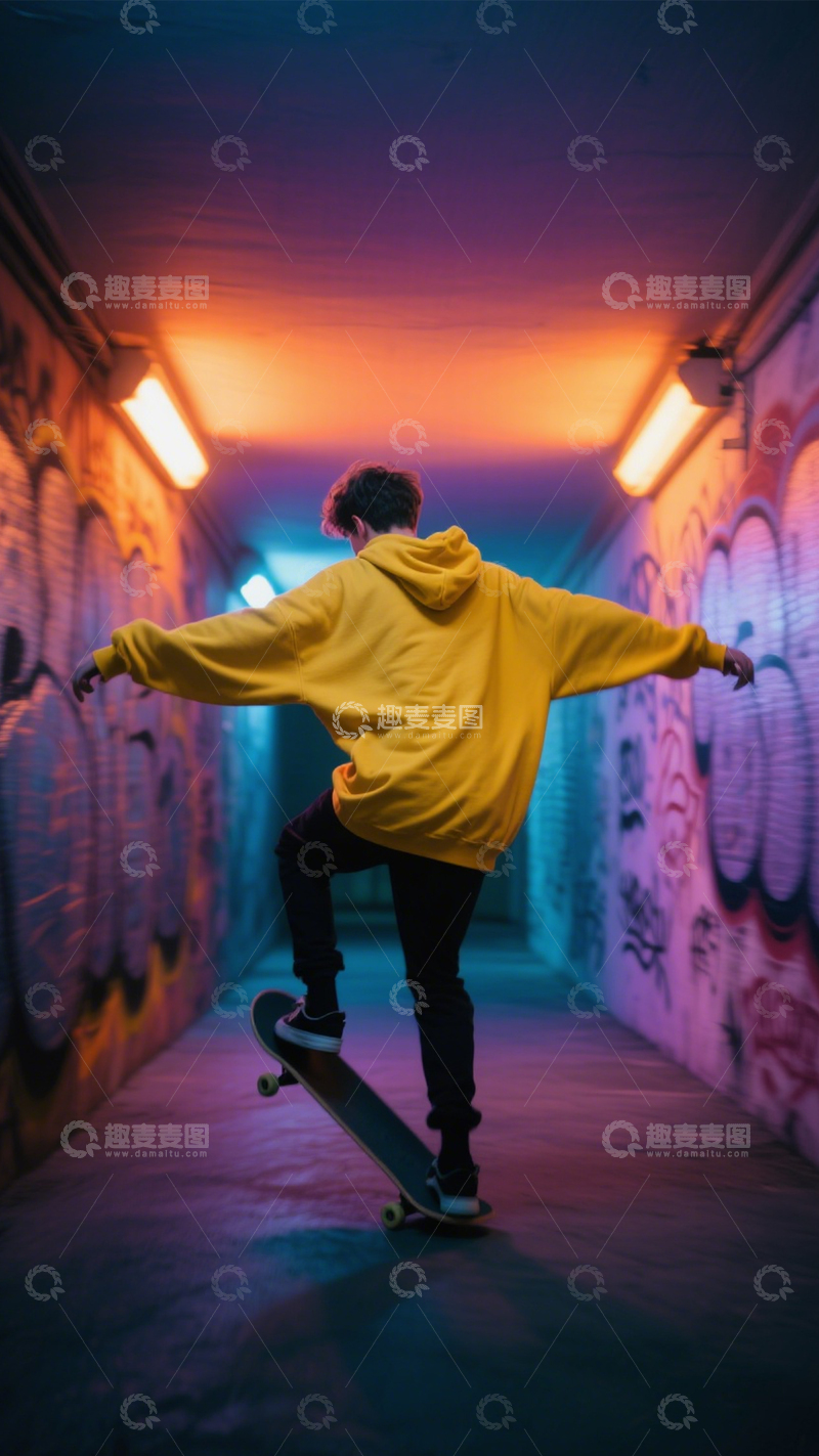 高清大图下载【趣麦麦图】隧道滑板青春活力3