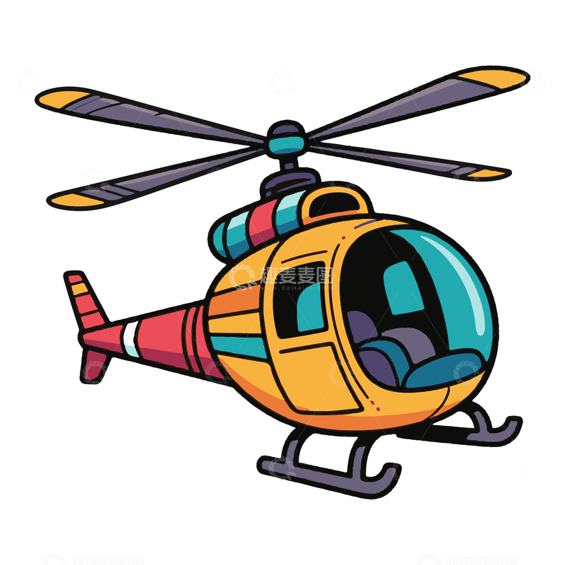 源文件下载【趣麦麦图】直升飞机手绘插画
