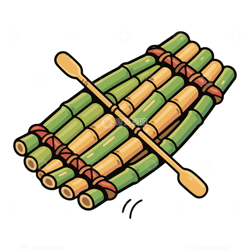 源文件下载【趣麦麦图】卡通竹筏手绘