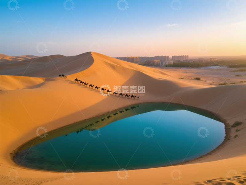 高清大图下载【趣麦麦图】俯瞰月牙泉翡翠湖水美景15