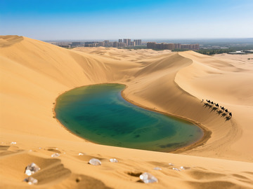 俯瞰月牙泉翡翠湖水美景17