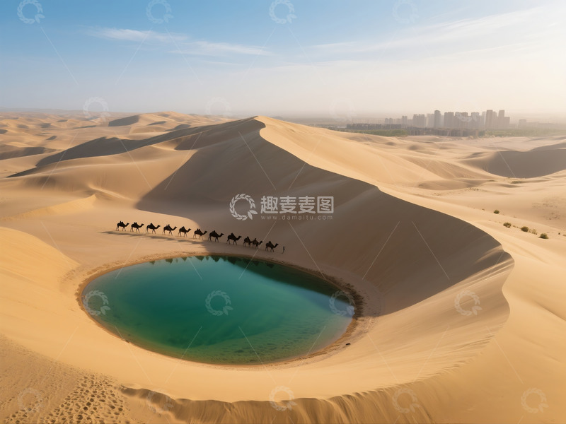 高清大图下载【趣麦麦图】俯瞰月牙泉翡翠湖水美景8