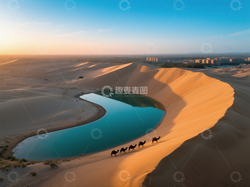 高清大图下载【趣麦麦图】俯瞰月牙泉翡翠湖水美景21