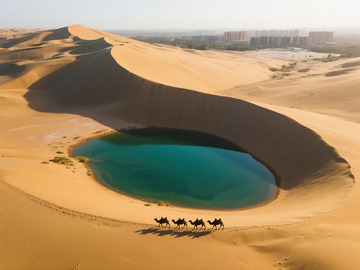 俯瞰月牙泉翡翠湖水美景14