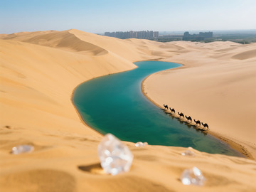 俯瞰月牙泉翡翠湖水美景2