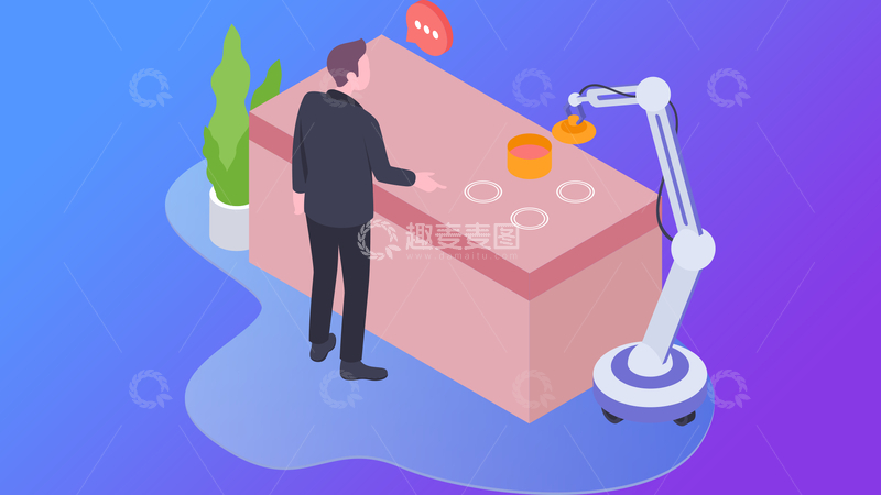 源文件下载【趣麦麦图】3D渲染商务人士上班族工作台操作机器插画