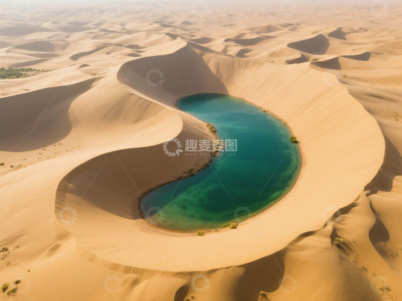 高清大图下载【趣麦麦图】俯瞰月牙泉翡翠湖水美景1