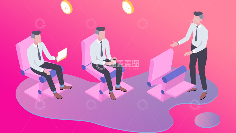 源文件下载【趣麦麦图】扁平化手绘风职场人士白领商务办公场景插画