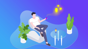 扁平化手绘风男士青年男子客厅沙发手机插画