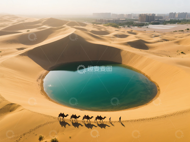 高清大图下载【趣麦麦图】俯瞰月牙泉翡翠湖水美景6