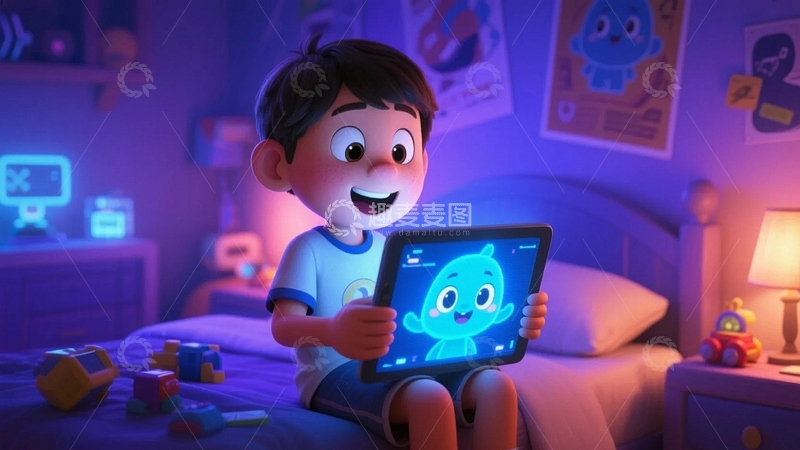 高清大图下载【趣麦麦图】平板学习的卡通学生6