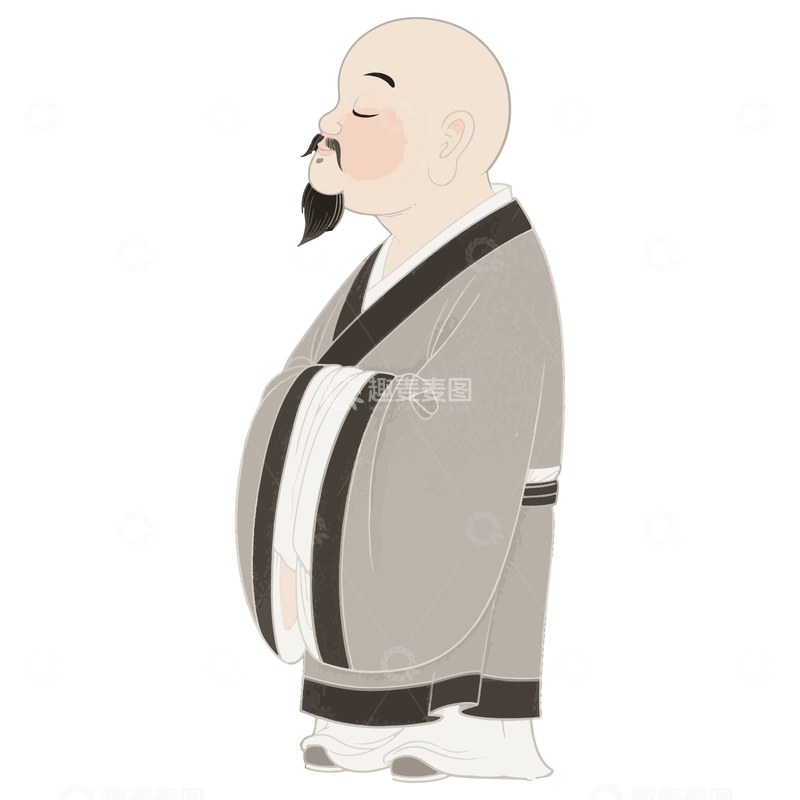 工笔风格古装老人手绘插画