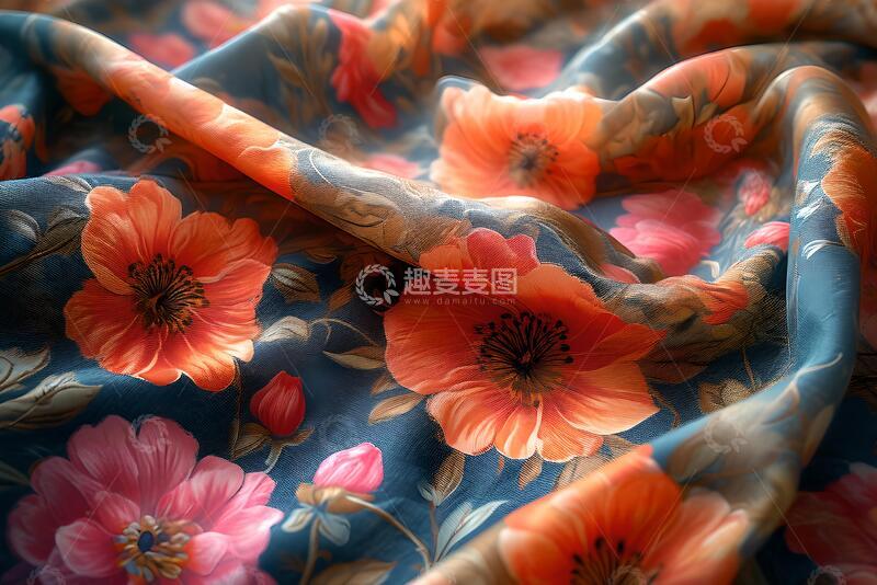 高清大图下载【趣麦麦图】纺织背景与棉织物与花卉图案。3