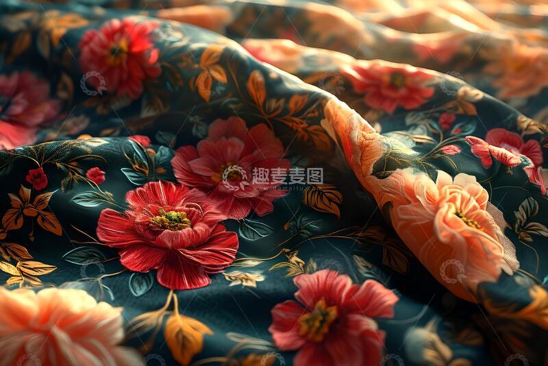 高清大图下载【趣麦麦图】纺织背景与棉织物与花卉图案。1