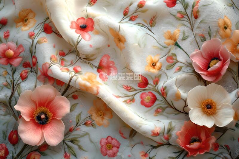 高清大图下载【趣麦麦图】纺织背景与棉织物与花卉图案。2