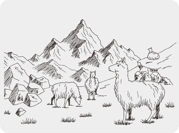 线条小羊在山上吃草