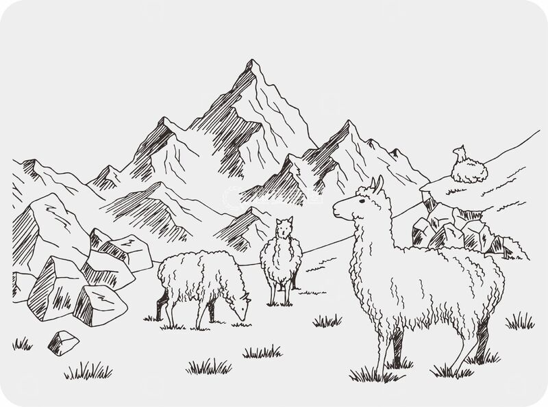 源文件下载【趣麦麦图】-线条小羊在山上吃草