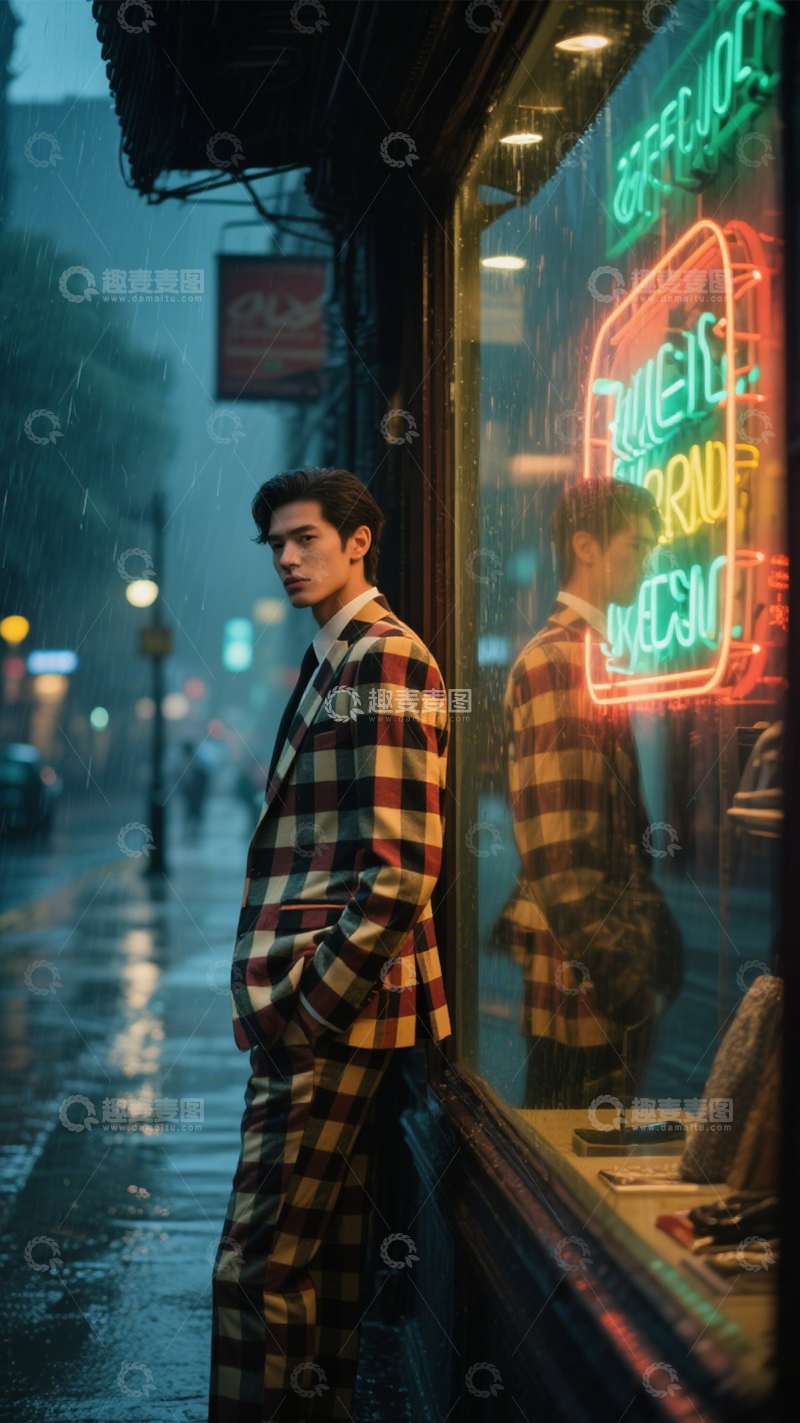 高清大图下载【趣麦麦图】雨夜街景复古氛围2