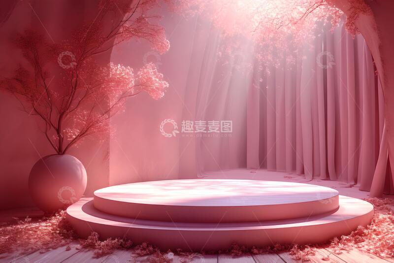高清大图下载【趣麦麦图】粉色产品展台三维图形背景1