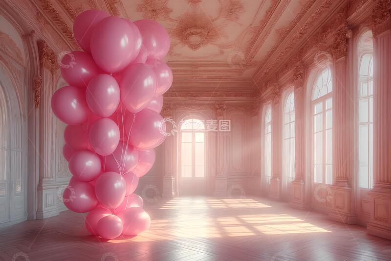 高清大图下载【趣麦麦图】粉色的房间里的粉红色气球