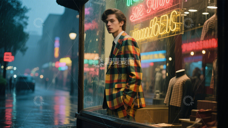高清大图下载【趣麦麦图】雨夜街景复古氛围