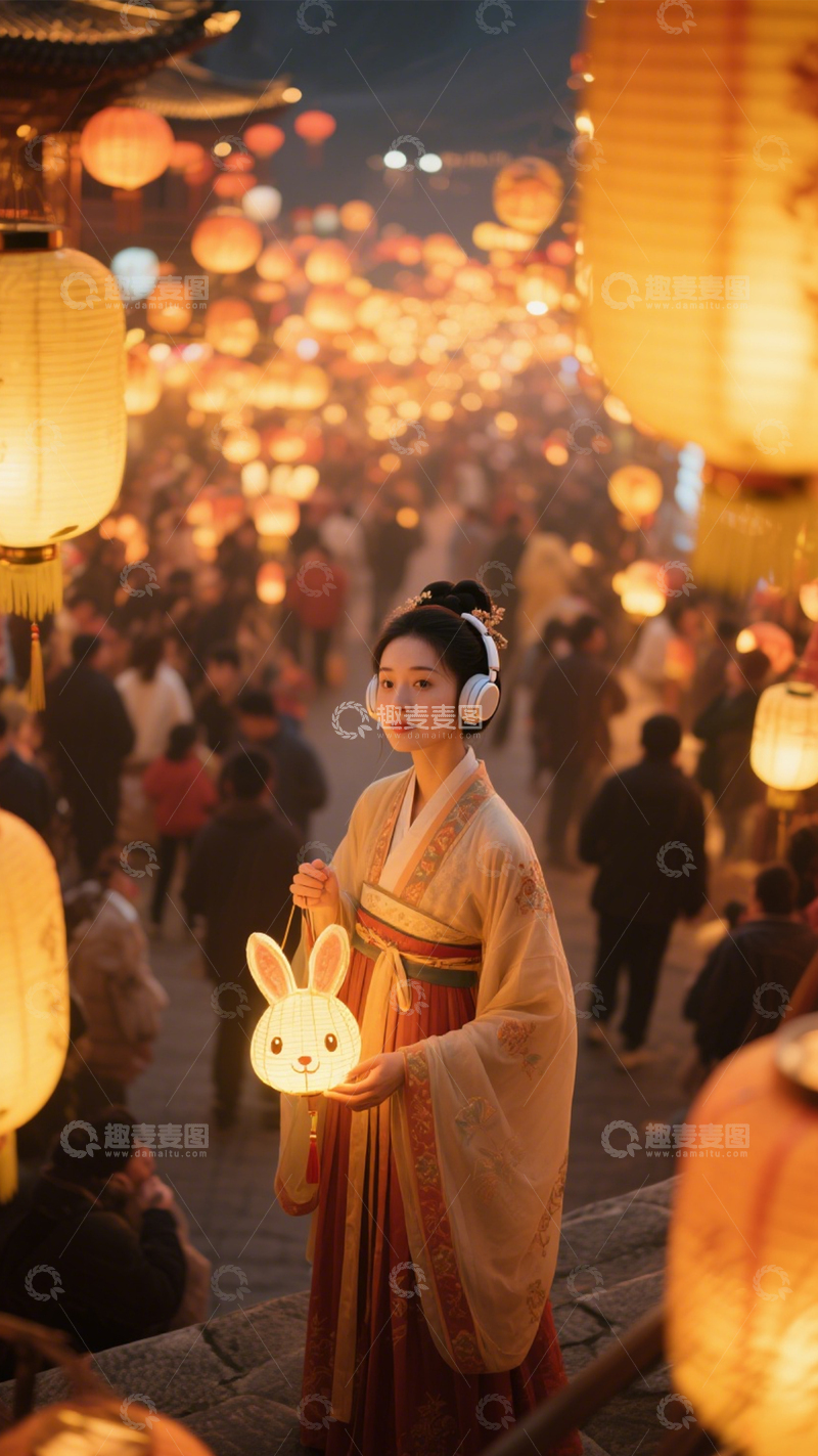 高清大图下载【趣麦麦图】汉服灯会古今繁华