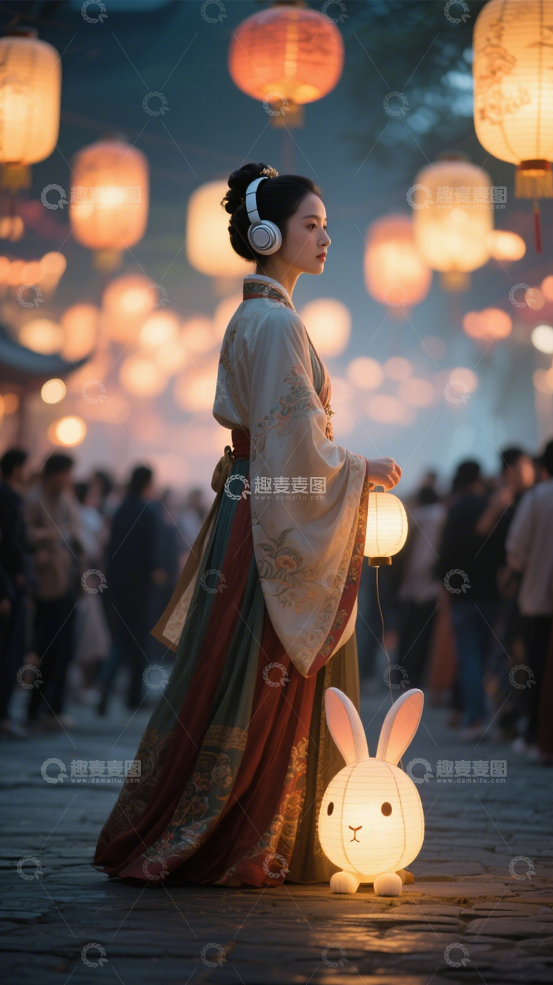 高清大图下载【趣麦麦图】汉服灯会古今繁华1