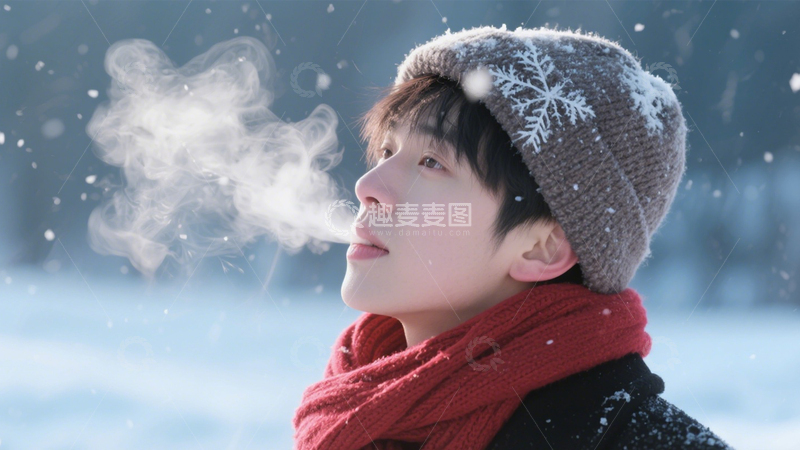 高清大图下载【趣麦麦图】雪景少年冬日治愈1