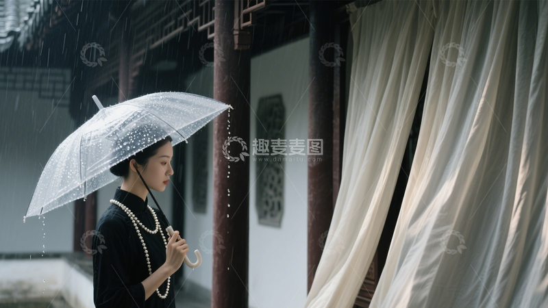 高清大图下载【趣麦麦图】旗袍雨景江南诗意2