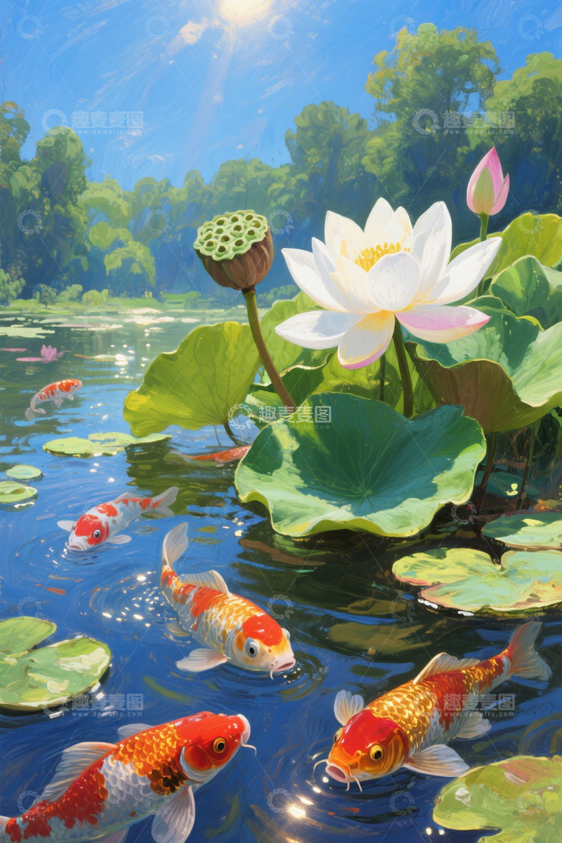 高清大图下载【趣麦麦图】夏至油画荷花素材