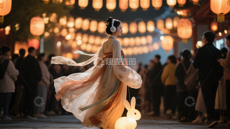 高清大图下载【趣麦麦图】汉服灯会古今繁华2