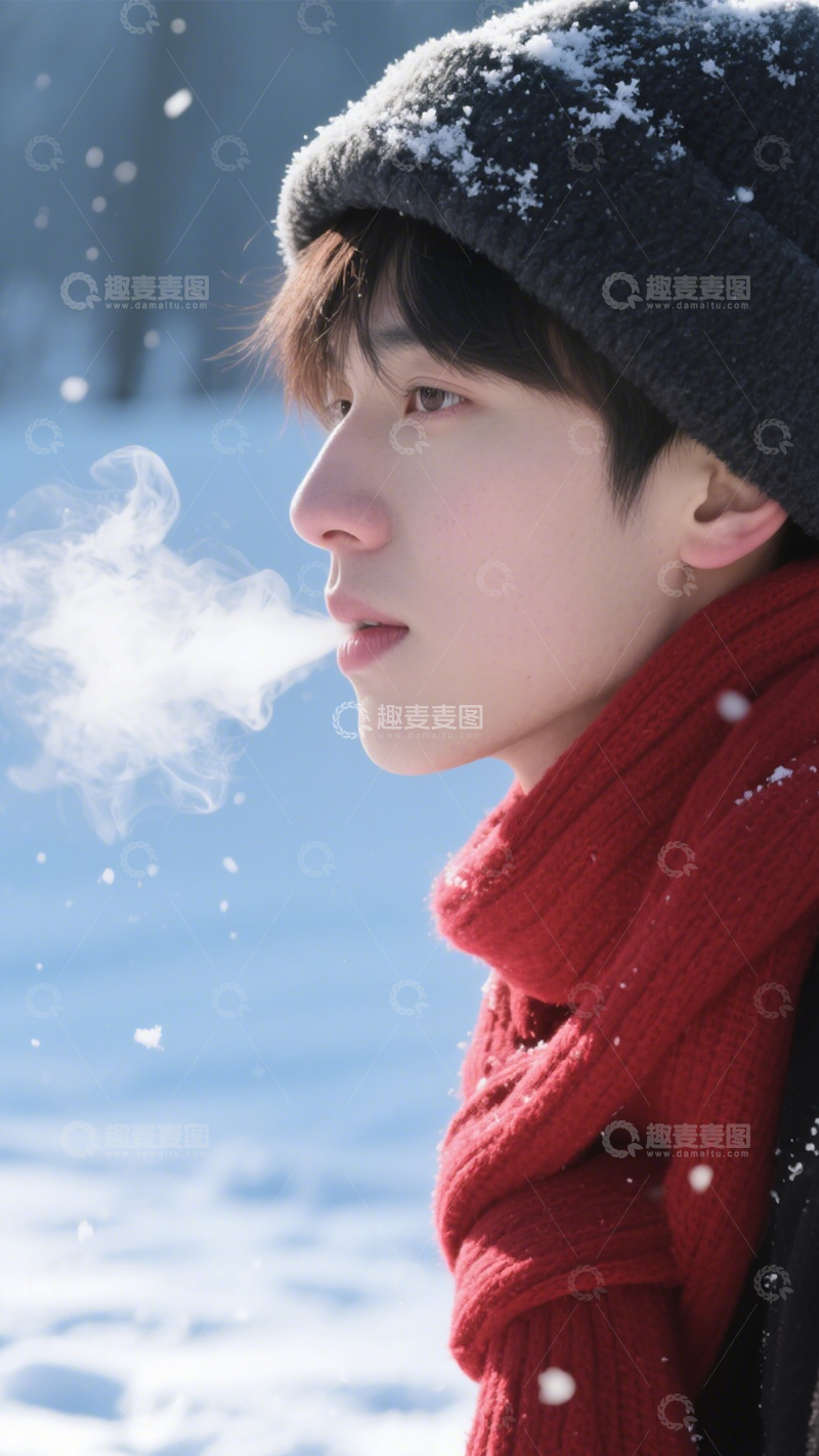 高清大图下载【趣麦麦图】雪景少年冬日治愈