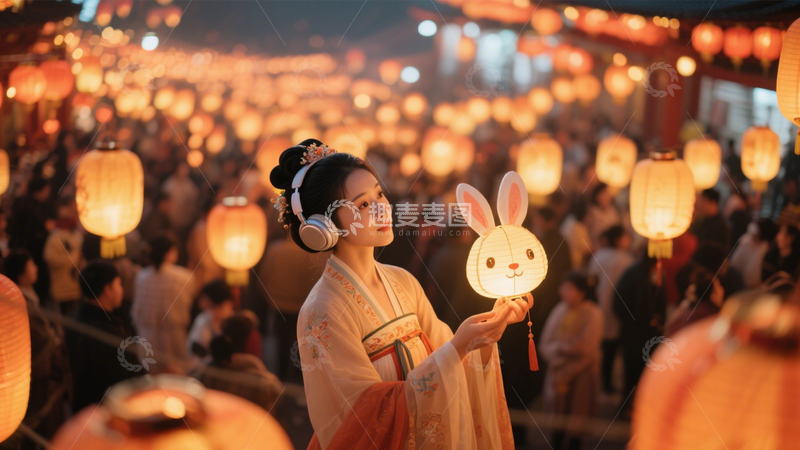 高清大图下载【趣麦麦图】汉服灯会古今繁华3