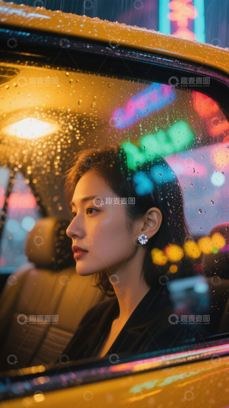 高清大图下载【趣麦麦图】雨夜出租车都市氛围3